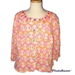 HEARTS OF PALM WOMAN gorgeous pink and orange jacket 3/4 sleeves SIZE 20W
